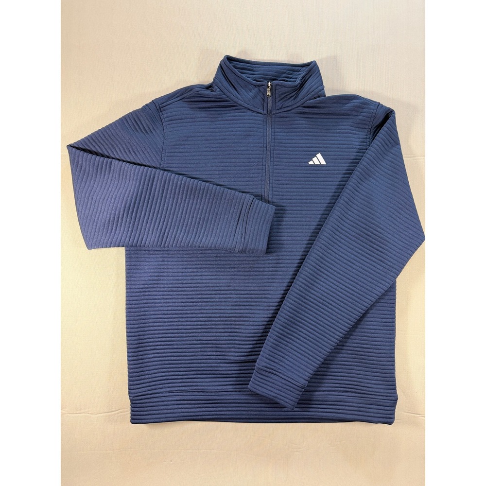 Adidas Mens Quarter Zip Pullover Navy Blue Ribbed Top ADVR0942 Size M